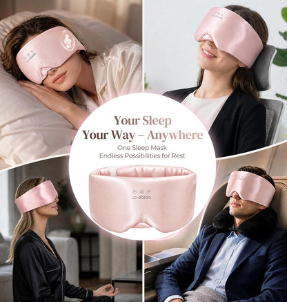 LC-dolida 3D Silk Bluetooth Sleep Mask, Mulberry Silk Sleep Mask with Bluetooth Headphones, Bluetooth Eye Sleep Mask for Side Sleepers, Total Blackout Bluetooth Eye Mask for Women Men, Black
