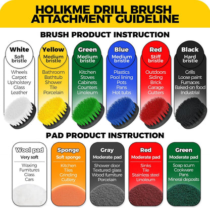 Holikme 11 Piece Drill Brush Attachment Set Scouring Pads Power Scrubber Brush Scrub Pads for Bathroom Surfaces, Floor, Tub, Shower, Grout, Tile, Corners,Cleaning Brush | Buffing Sponges, Nylon Grout Tools, Tile Bathtub Shower Floors Kitchen Car Interior