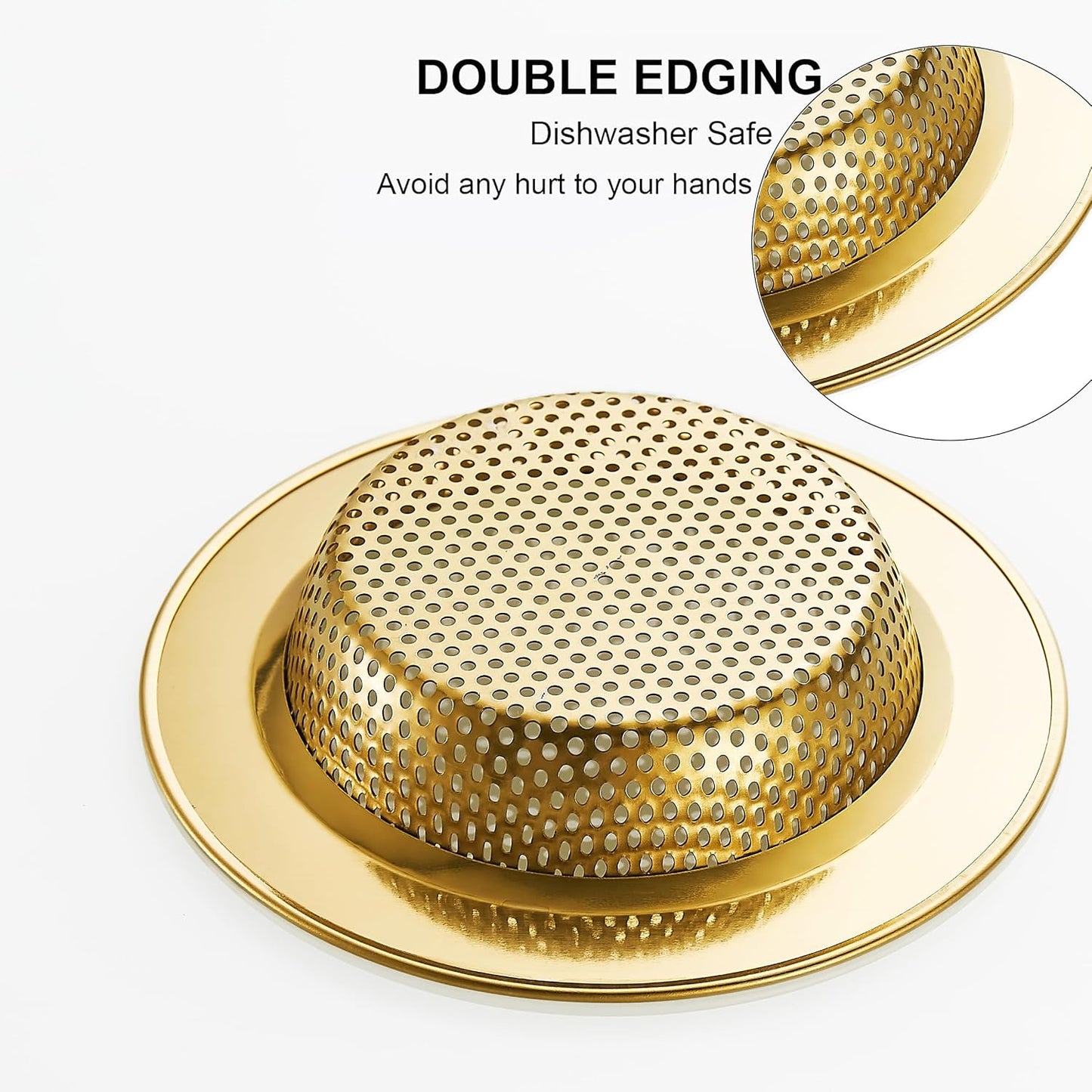 LASSHSWA Kitchen Sink Strainer Stainless Steel, Kitchen Sink Drain Strainer, Gold Sink Strainers for Kitchen Sinks with Large Wide Rim 4.5" Diameter (2 PCS)
