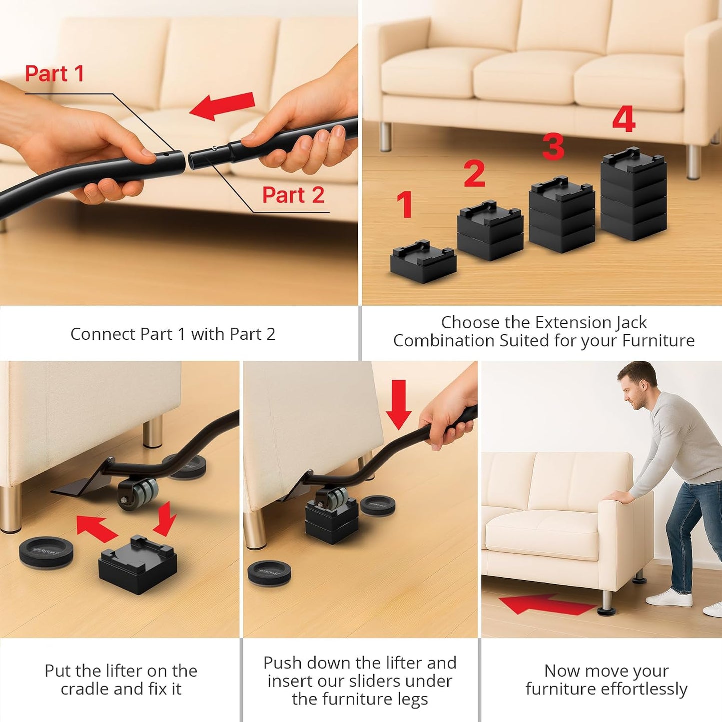 X-Protector Furniture Lifter Tool - Premium Furniture Jack Lifting Tool | Lift Furniture Easily - Appliance Lifter with 4.3" Adjustable Height - Ideal Jack to Lift Furniture Easily with No Effort