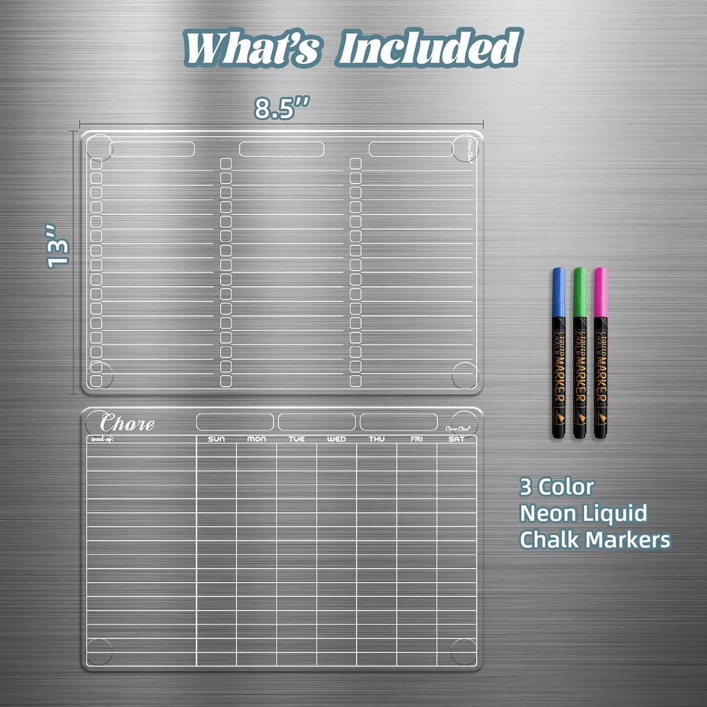 Clear Non-Magnetic Calendar Set for Fridge - Dry Erase Transparent Monthly and Weekly Calendar, List and Blank Whiteboard - Sticks to Wall, Glass, Door, Any Smooth Surfaces