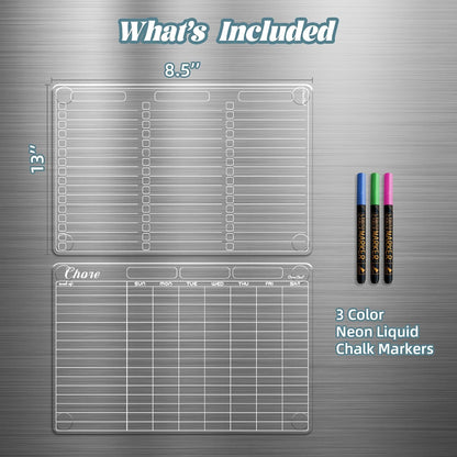 Clear Non-Magnetic Calendar Set for Fridge - Dry Erase Transparent Monthly and Weekly Calendar, List and Blank Whiteboard - Sticks to Wall, Glass, Door, Any Smooth Surfaces