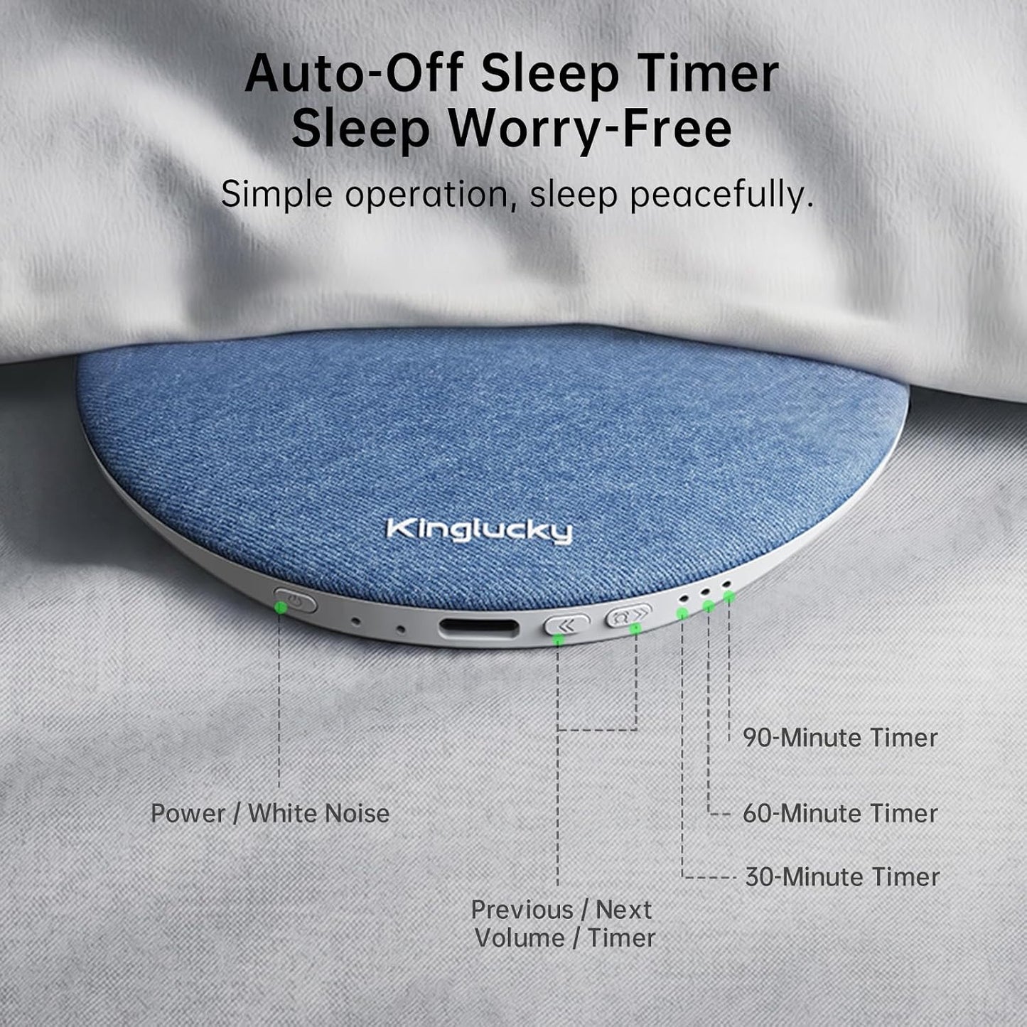 Kinglucky Pillow Speaker for Sleeping, Built-in White Noise Ultra-Thin Bluetooth 6.0 Under Pillow Speaker for Side Sleepers,Auto Shut-Off, Rechargeable Portable for Travel, Couples Shared Bed, Blue