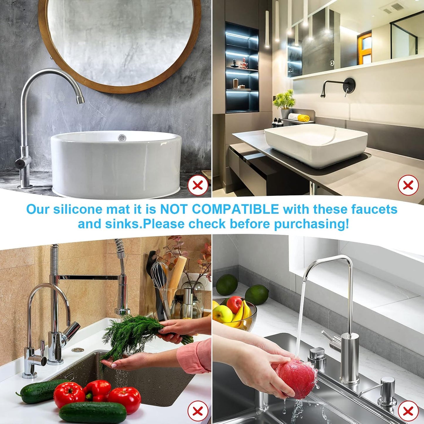 Derlights 33 inch Sink Splash Guard Mat, Silicone Faucet Handle Drip Catcher Tray, Longer Silicone Sink Mat for KitchenBathroom, Drip Protector Splash Countertop (Gray)