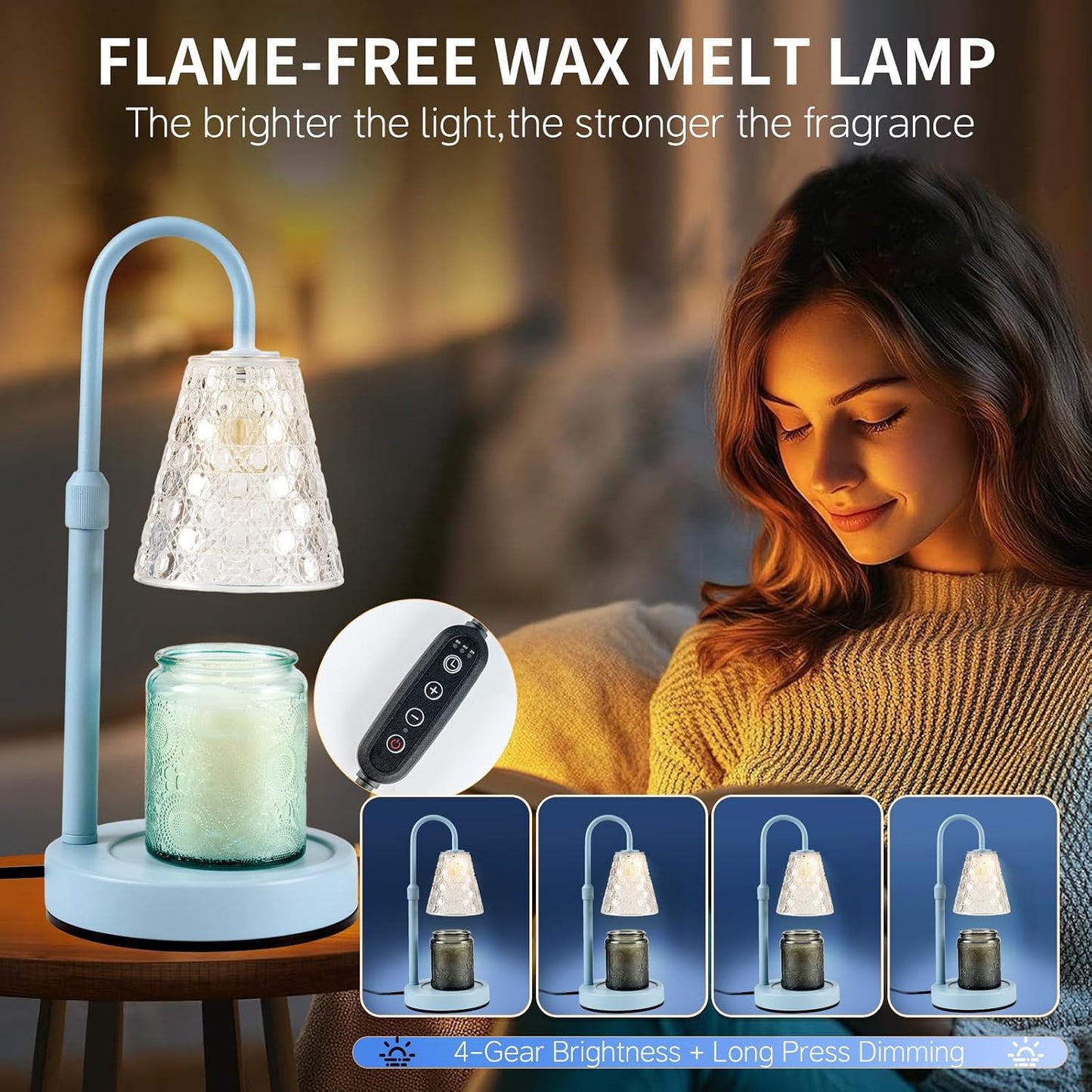 Candle Warmer Lamp with Timer Dimmable, Wax Melt Warmer, Black | Birthday Gifts for Women Mom, House Warming Gifts New Home Room Decor for Scented Jar, Height Adjustable