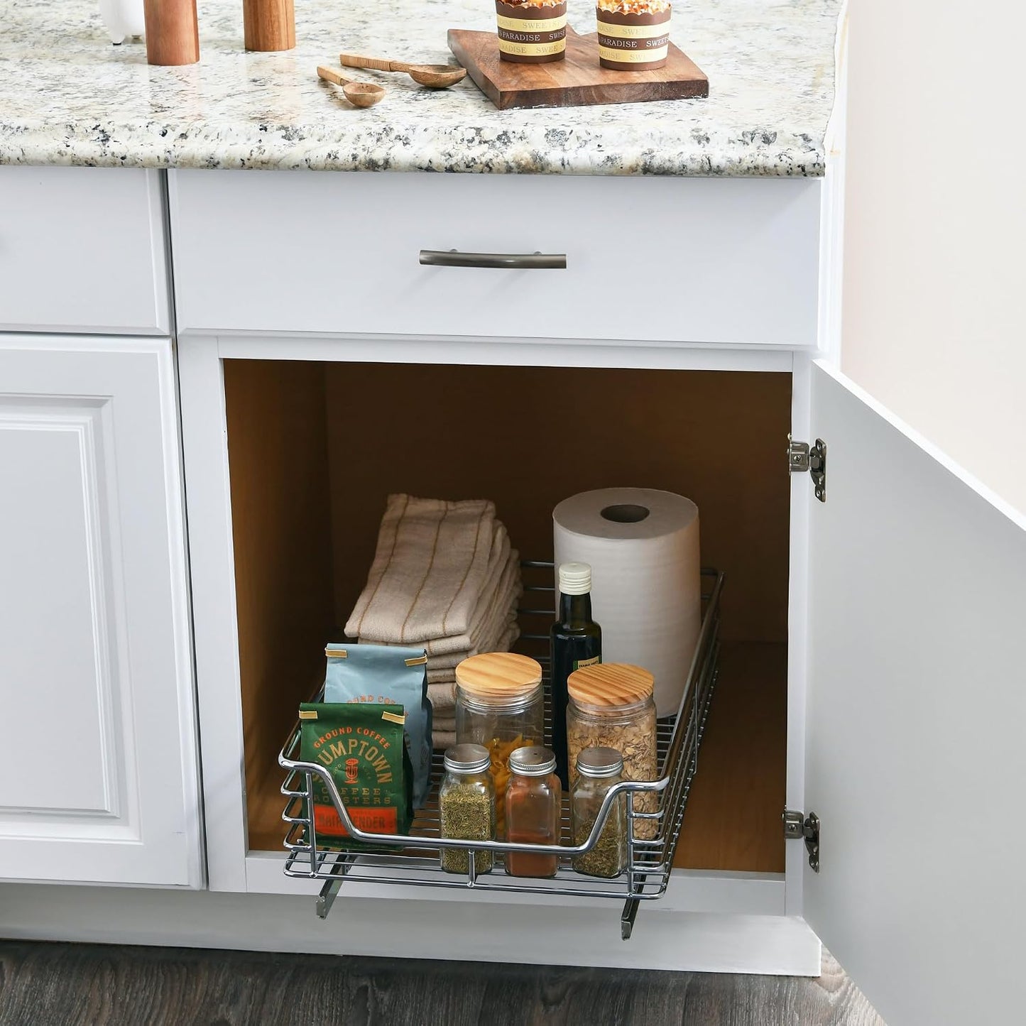 Household Essentials Glidez Multipurpose Chrome-Plated Steel Pull-Out/Slide-Out Storage Organizer for Cookware and Bakeware - 2-Tier Design - Fits Standard Size Cabinet or Shelf, Chrome
