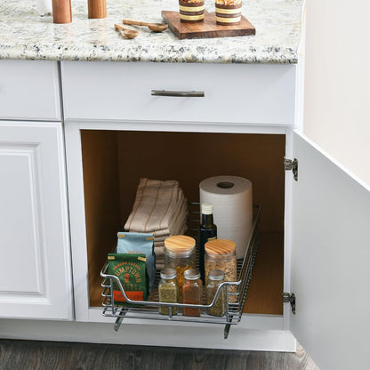 Household Essentials Glidez Multipurpose Chrome-Plated Steel Pull-Out/Slide-Out Storage Organizer for Cookware and Bakeware - 2-Tier Design - Fits Standard Size Cabinet or Shelf, Chrome