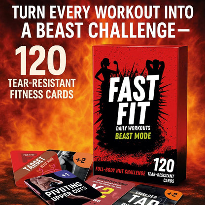 Fast Fit Beast Mode Workout Cards - 120 Tear Resistant HIIT Fitness Deck