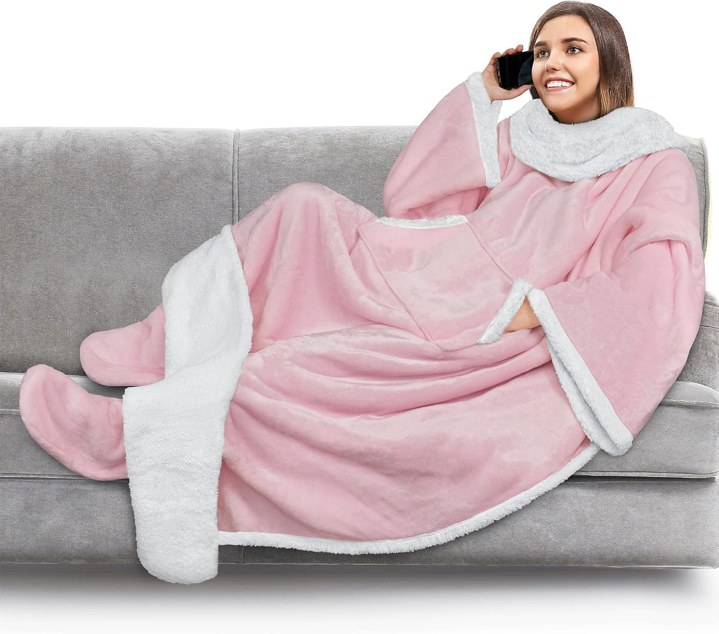 PAVILIA Fleece Blanket with Sleeves, Foot Pockets for Women Men Adults, Plush Wearable Blanket Throw Wrap, Warm Snuggle Blanket Robe, Cozy Gift Ideas Wife Mom, Dark Purple
