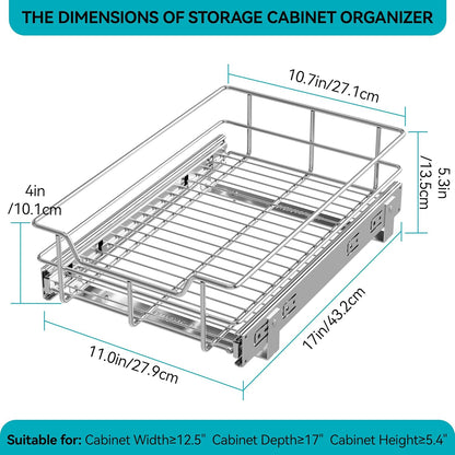 Pull Out Cabinet Organizer 15" W X 22" D, Chromed, Full Slide Out Drawers | For Kitchen Organizers and Storage, Pull Out Drawers For Cabinets Capacity Heavy Duty Caddy, Cabinet Shelves, Bathroom Pantry