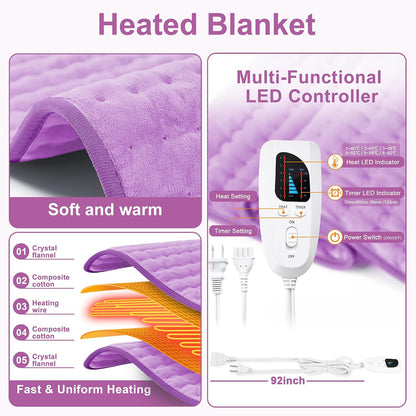 Heating Pad,Heated Blanket,Heating Pad for Back Neck,Grey,24x12 Inch | Electric Heating Pad,Dry/Moist Heat Heating Pads,Heating Pads for Shoulder,Abdomen,Heat Pad for Women Men,Birthday Gift