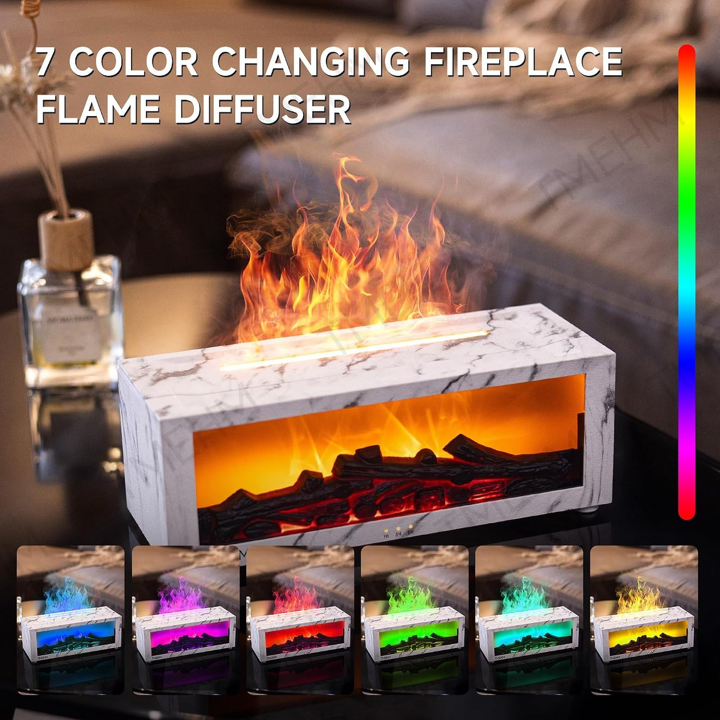 TMEHM Fireplace Flame Air Diffuser Humidifier,7 Colors Aromatherapy Essential Oil Diffuser,Ultrasonic Aroma Humidifier with Timer for Home,Bedroom,Office,Yoga (Black)