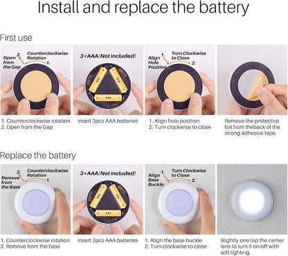 STAR-SPANGLED 2.8” LED Puck Lights Under Cabinet AAA Battery, 5 Pack White | Mini Touch Lamp Battery Operated Powered, DIY Strong Adhesive Stick on Push Tap Light for Kitchen, Closet, Pantry, Shelf