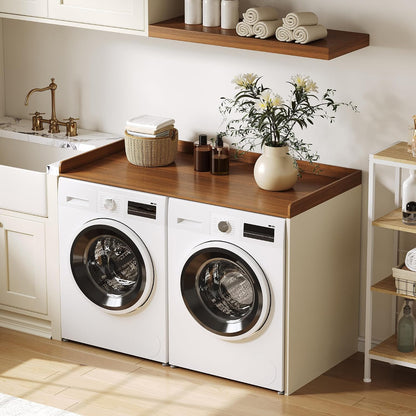 ChooChoo Washer Dryer Countertop, Adjustable Shelf, 2-Tier | Laundry Room Topper, Spacious Storage, For Folding Clothes & Efficient Organization, Walnut