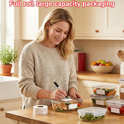 Food Storage Labels, 500 Per Roll, 1.97x0.98 Inch, Waterproof and Oil-Proof, Writable Date Stickers for Kitchen, Restaurant, Freezer Containers