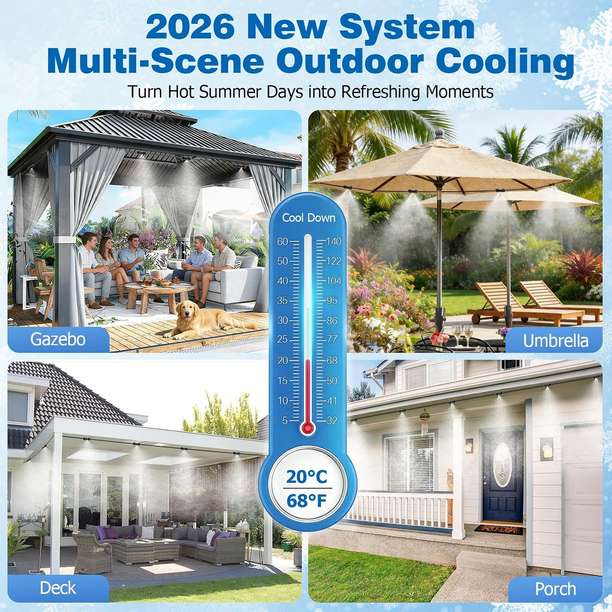 Mellbree Misters for Outside Patio 45FT/14M, Pre-Assembled Misting Cooling System with 12 Brass Nozzles & 3/4" Adapter, Outdoor Mister for Patio, Garden, Greenhouse, Pavilion, Dog House, Chicken Coop