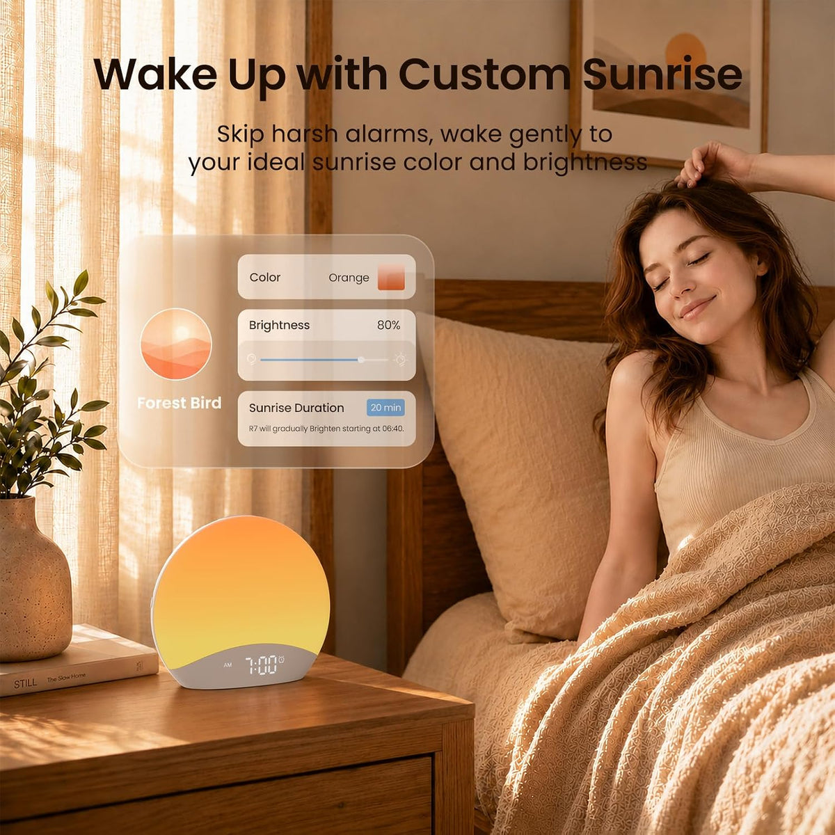 REACHER Smart Sunrise Alarm Clock with App Control and White Noise Machine