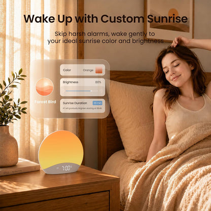 REACHER Smart Sunrise Alarm Clock with App Control and White Noise Machine