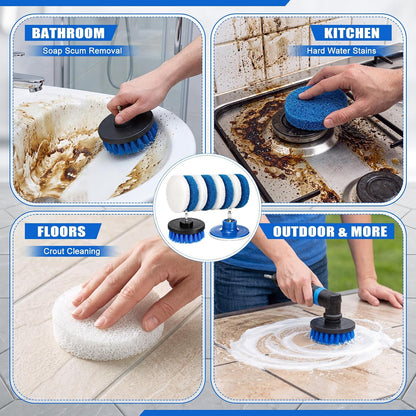 10 Pack 4 in Drill Powered Scrubber Pads Cleaning Kit | Drill Brush Attachment with Drill Brush, for Cleaning Bathrooms Showers, Tubs, Tile, Floors, Sinks, Toilets, Grime Removal
