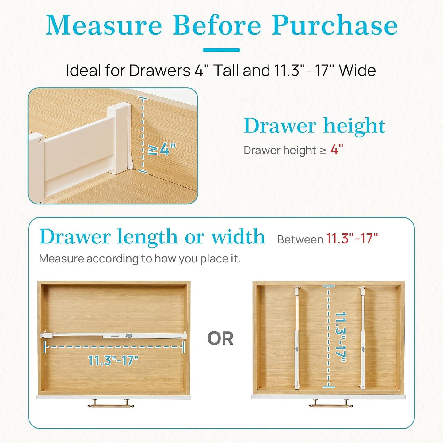 Vtopmart Drawer Dividers for Clothes 8 Pack, Adjustable 4" High Expandable from 11.3"-17" Dresser Drawer Organizer, Plastic Drawers Separators for Dresser, Baby Clothes, Kitchen and Office Storage | Adjustable Drawer Organizer, Dresser Clothes Separator,