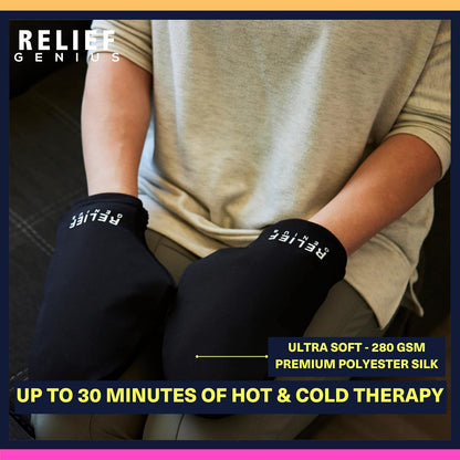 Relief Genius Cold Therapy Socks with Reusable Gel ice Packs - Achieve Relief from Sprains, Muscle Pain, Bruises, Swelling, Edema, Chemotherapy, Arthritis, Post Partum Foot (Black, Large)