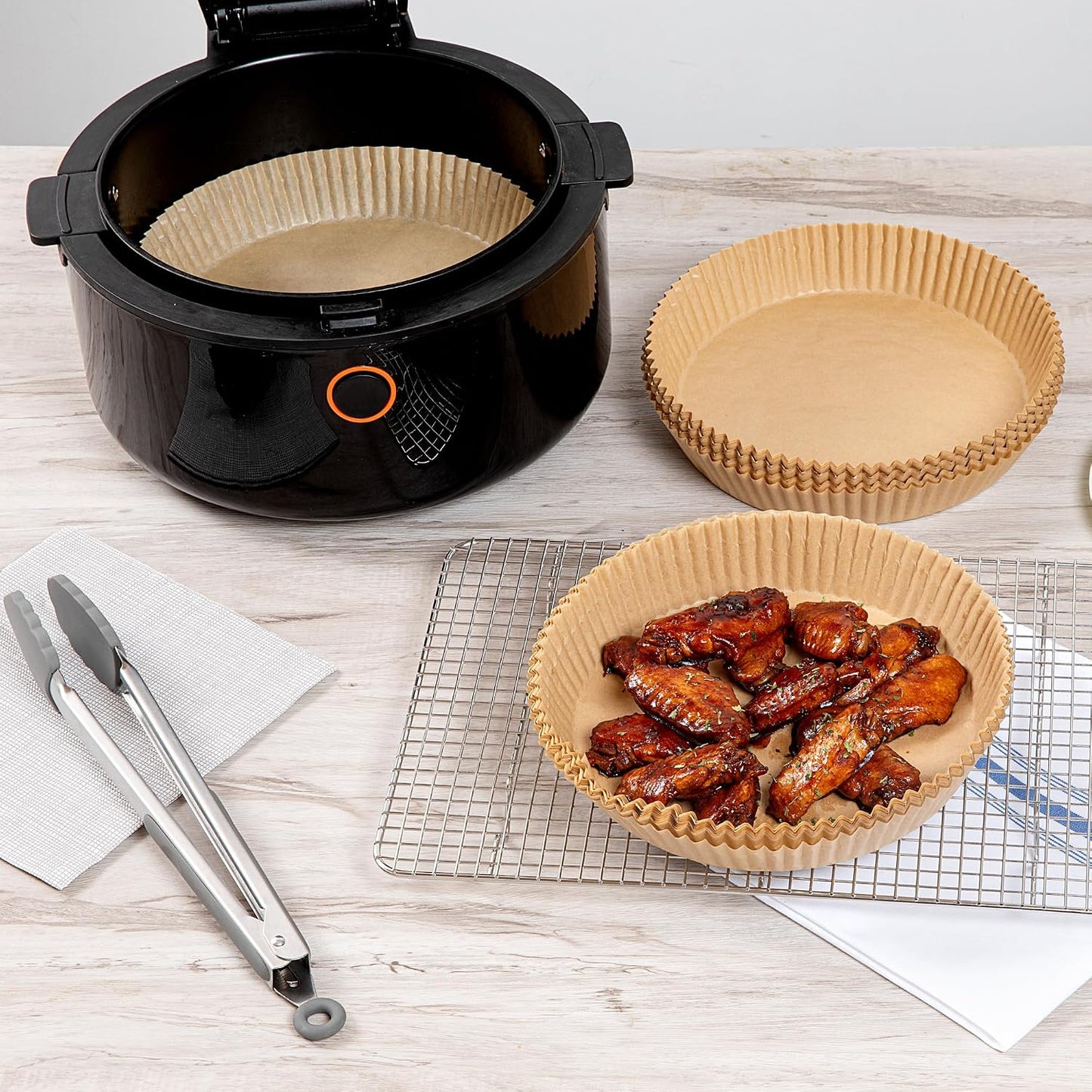 Restaurantware-Pastry Tek 8.1 x 5.5 x 1.8 Inch Air Fryer Liners, 100 Rectangle Air Fryer Baskets - No-Stick Silicone Coating, Unbleached, Food-Grade Paper Liners, For Steamer, Microwave, Oven