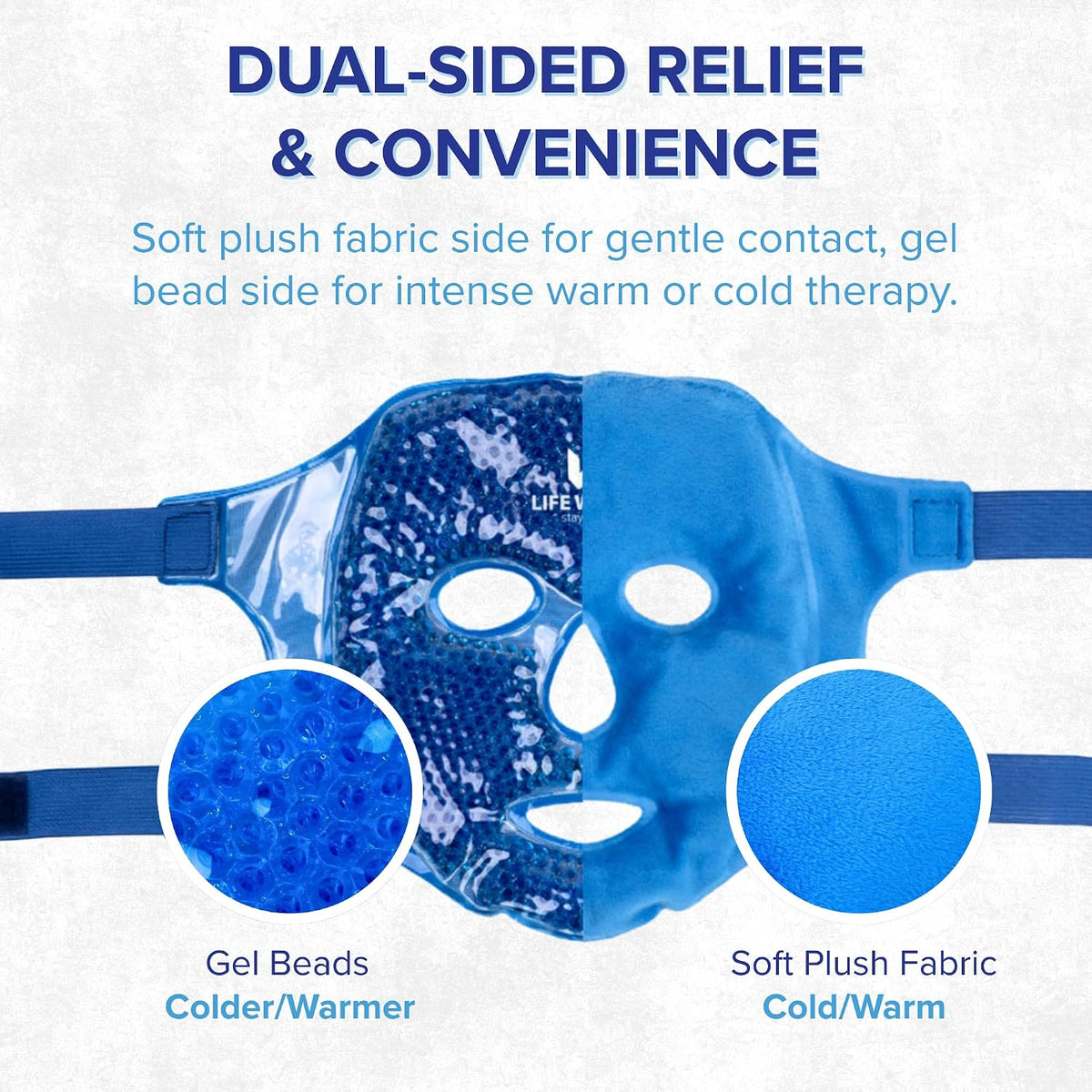 LIFE WORKS Gel Bead Face Mask, Eye Ice Pack, Cooling, Cold, Puffy, Blue