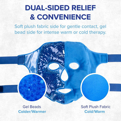 LIFE WORKS Gel Bead Face Mask, Eye Ice Pack, Cooling, Cold, Puffy, Blue