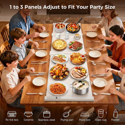 3-in-1 Expandable Warming Mat for Food, 7 Temp & 6H Timer, 54" x 16", Gray