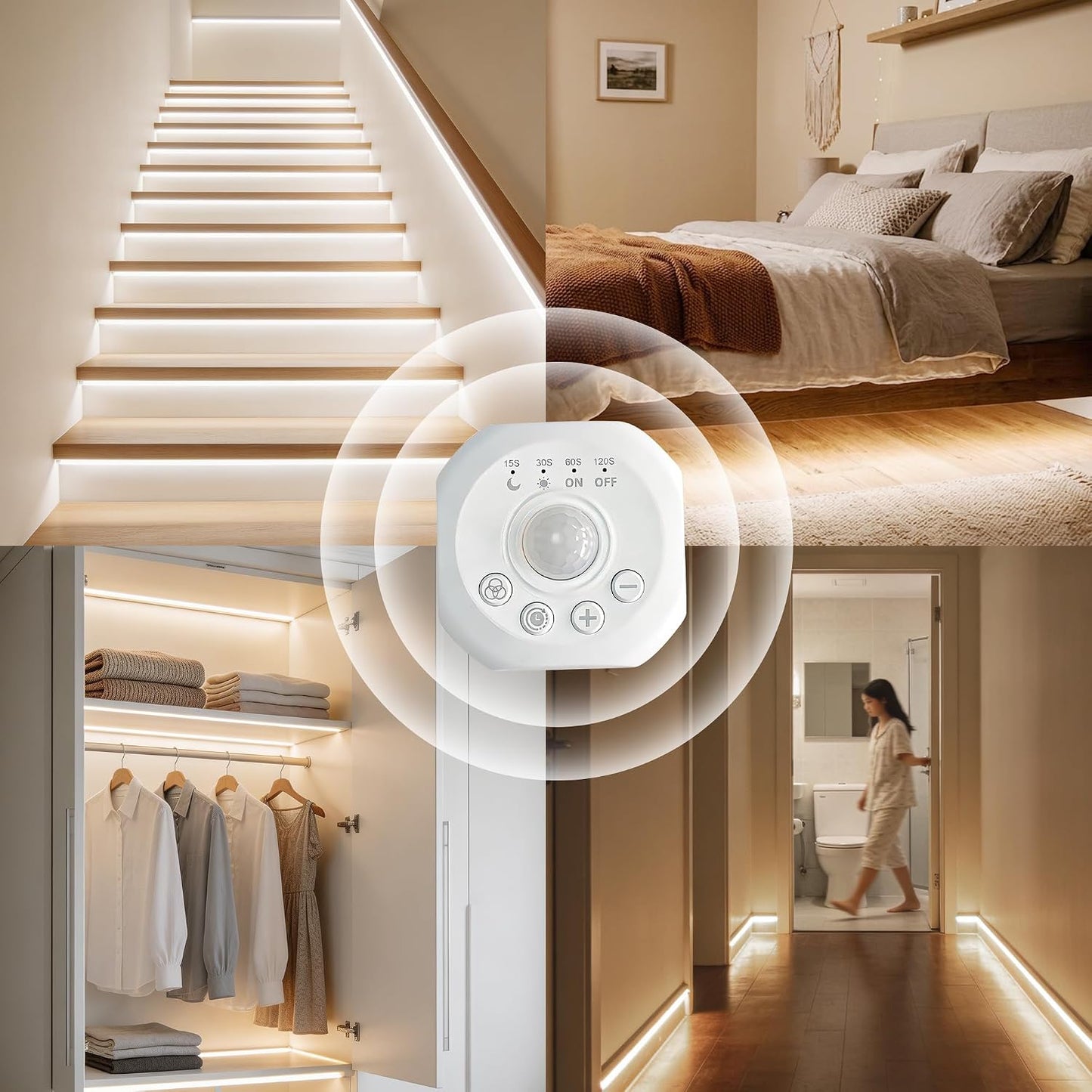 AXMOTUT Motion Sensor COB LED Strip Lights with Remote, 24V 9.84ft Natural White Dimmable LED Light Strips, High Bright 4000K LED Lights with Power Supply for Room, Kitchen, DIY Home Decoration