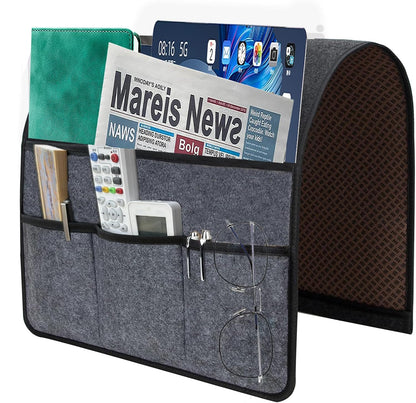 Bedside Caddy, Sofa Caddy, Storage Organizer Pocket for Dorm, Bedroom, 5 Pockets Felt Organizer for Magazine, Remote, Phone, Tablet, Pad, Glasses, Pen, Remote Control (Light Grey-Short)