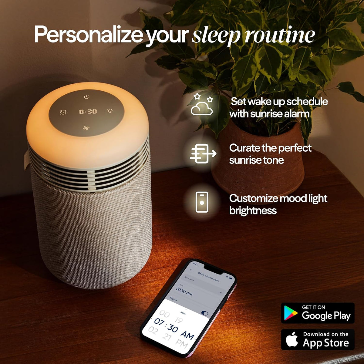 BLUEAIR Air Purifiers with Sunrise Alarm Clock for Home Bedroom Dorm, Beige