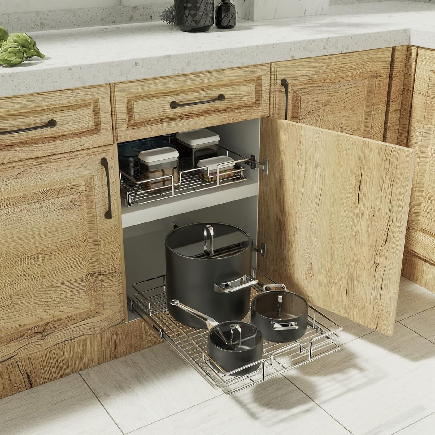 ROOMTEC Pull Out Cabinet Organizer, Pull Out Shelves 5½" W x 21½" D, Heavy Duty Cabinet Drawers Slide Out Kitchen Organizers Storage Shelf