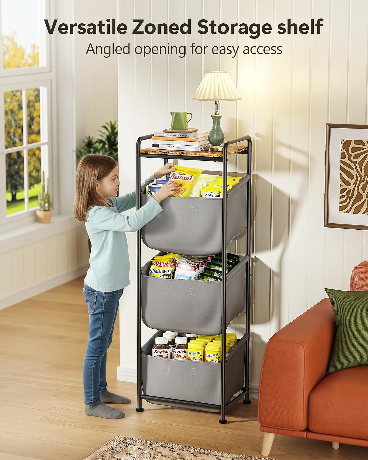 3 Section Laundry Sorter with Removable Bags, 120L Rolling Vertical Laundry Hamper, Stackable Laundry Baskets organizer for Bathroom, Apartment, Dorm (Beige, With Wheel)