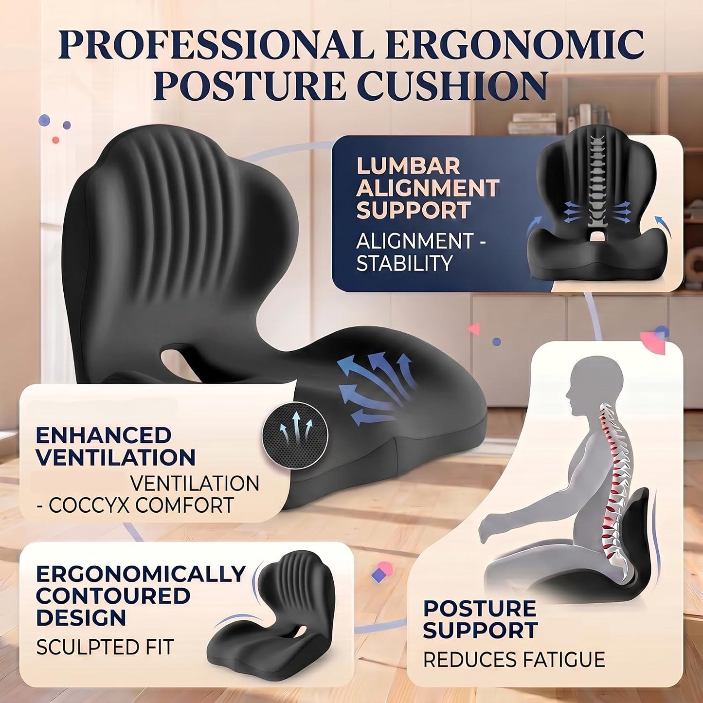 Ergonomic Seat Memory Foam Support Cushion for Back, Car Seat Back Support Cushion for Sciatica Tailbone Pain, Office Desk Chair Car Travel Seat Cushion (Pink)