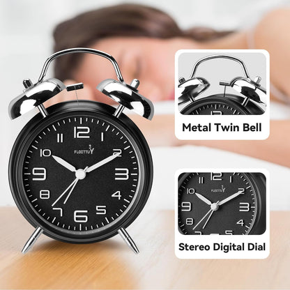FLOITTUY Loud Alarm for Deep Sleepers 4'' Twin Bell Alarm Clock with Backlight for Bedroom and Home Decoration(Green)