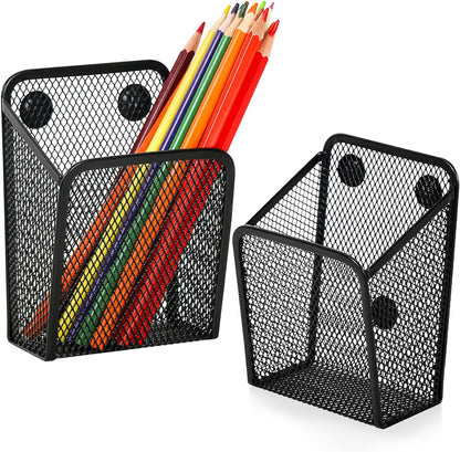 UCYCAZ Magnetic Pen Holder,Single Magnetic Pencil Locker Holder Organizer | Strong Magnets Mesh Marker Holder,Locker Accessories,Writing Utensil Storage Organizer,Pen Basket for Whiteboard,Refrigerator