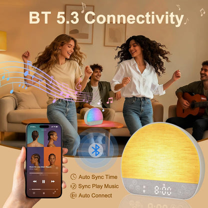 JONRRYIN Sunrise Alarm Clock Wake Up Light for Heavy Sleeper with Remote | 37 White Noise Sounds, Tap Snooze, Bluetooth, USB Charging, 15 Color Night Light, Ideal for Kids, Adults, Reading & Nursery