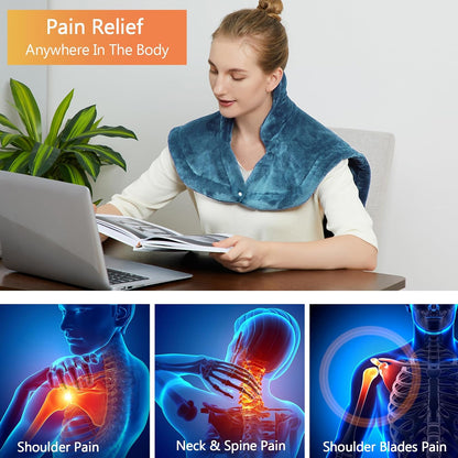 CAROMIO Massaging Heating Pad for Back Pain Relief, Neck and Shoulders