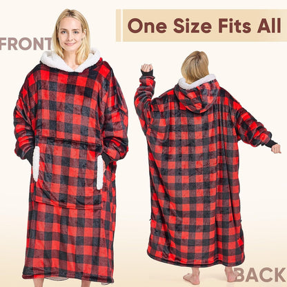 yescool Wearable Blanket Hoodie, Flannel Sherpa Fleece Blanket Sweatshirt for Adults Women Men,One Size Fits All - Colors A