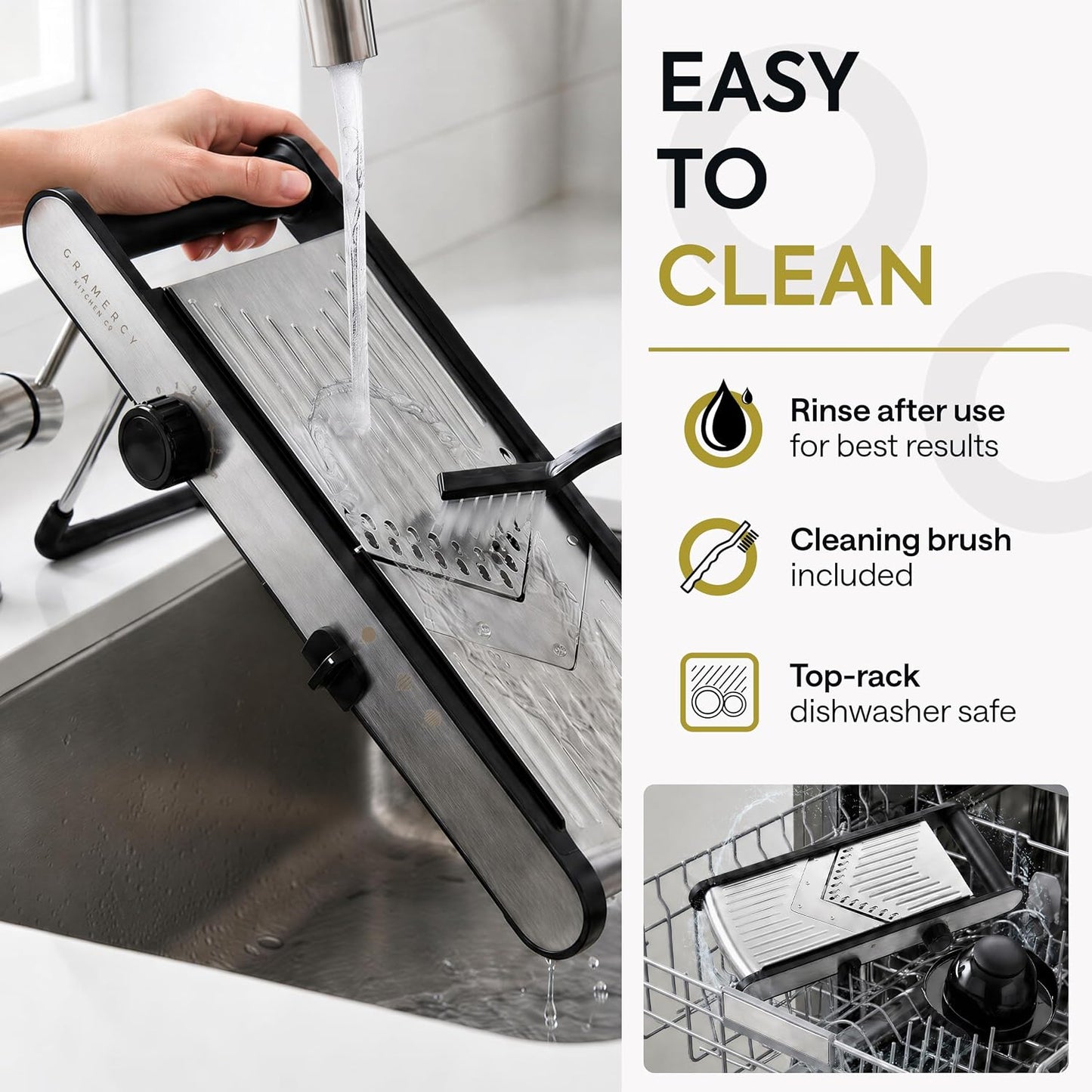 Gramercy Mandoline Slicer for Kitchen, Adjustable V-Blade Stainless Steel Vegetable Slicer with Waffle and Julienne Blades, Cut-Resistant Gloves, Cleaning Brush, Safety Lock, Dishwasher Safe