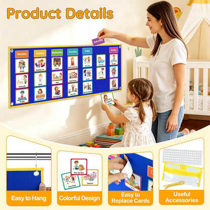 Large Visual Schedule for Kids Chore Reward Chart,Bedtime Routine Chart for Toddlers,Double Side Weekly Planner Board With 109 Cards for Home School Planner,Autism Learning Materials.