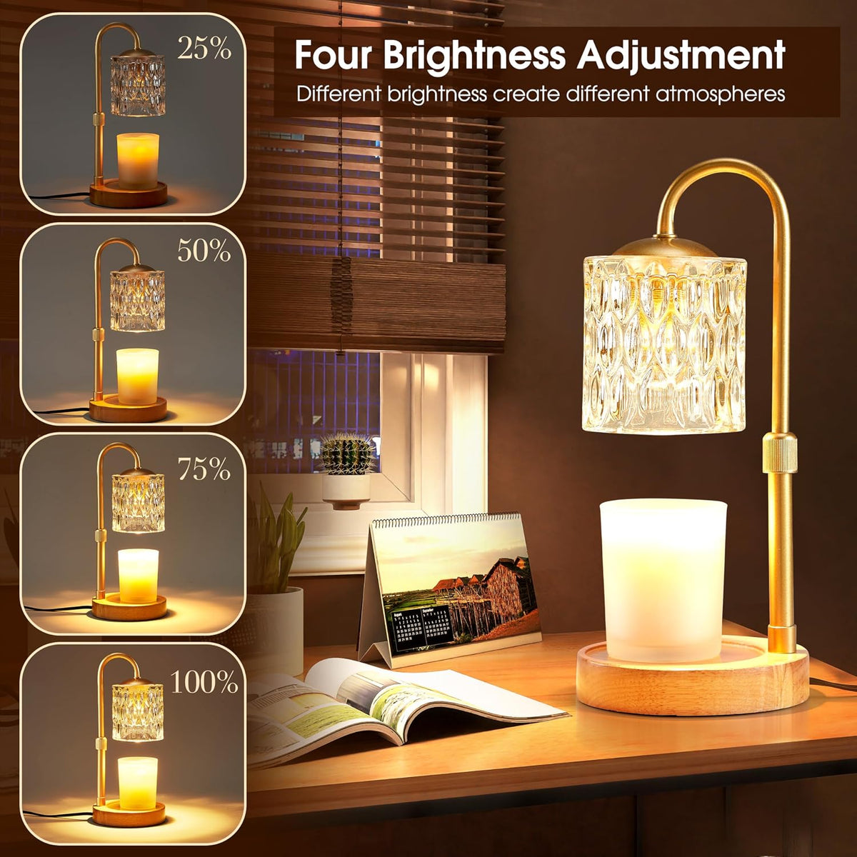 Briever Dimmable Candle Warmer Lamp with Timer, Height Adjustable Electric Candle Wax Warmer, Christmas Birthday Gifts for Women Mom, House Warming Gifts New Home Room Decor, Black Solid Wood Base