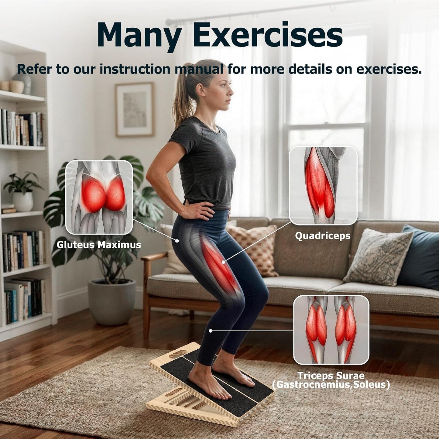 Wooden Slant Board for Calf Stretching, 5 Adjustable Angles, 300lb Capacity | 15.5-Inch Anti-Slip Squat Wedge for Yoga Pilates Fitness, Physical Therapy for Ankle Mobility & Hamstring Stretch