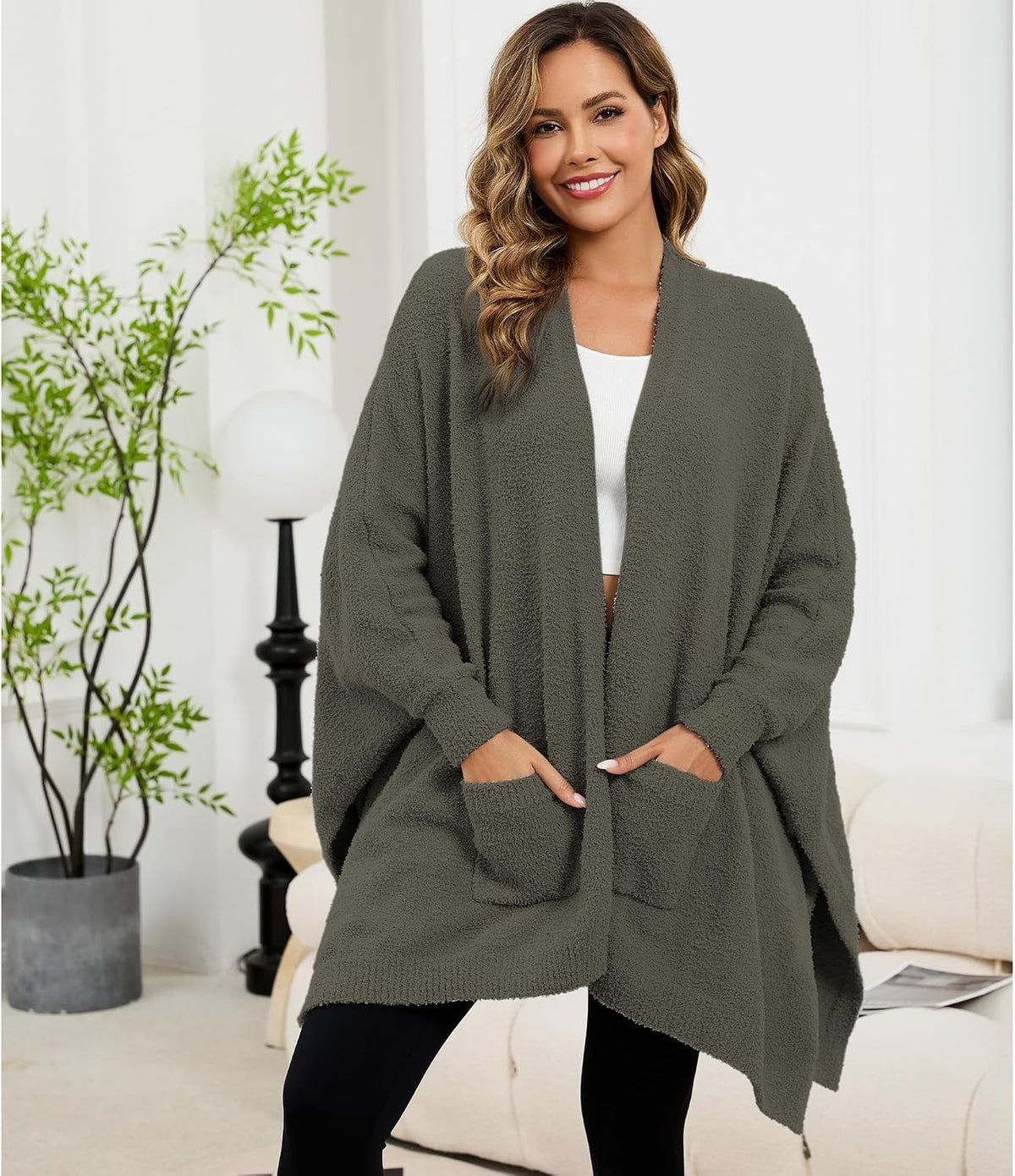 Wearable Blanket Sherpa Poncho Unique Office Work Warm Cozy Shawl TV Throw Blankets, Plush Cape Wrap for Adults