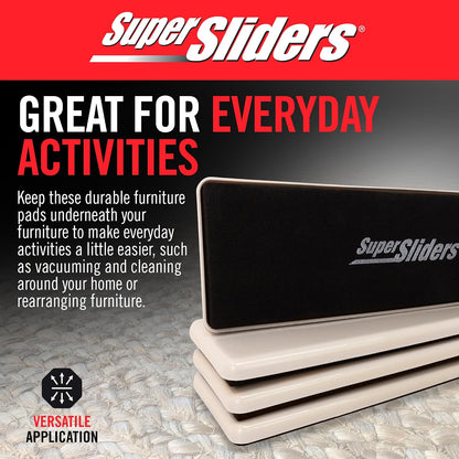 Super Sliders 2-1/2" x 9" XL Rectangle Reusable Furniture Sliders for Carpet, Anti-Slip Protective Furniture Moving Pads for Beds, Sofas, Dressers, Set of 4, Beige