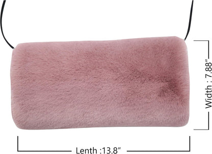Faux Fur Hand Muff for Women Winter Hand Warm Warmer with PU Leather Strap