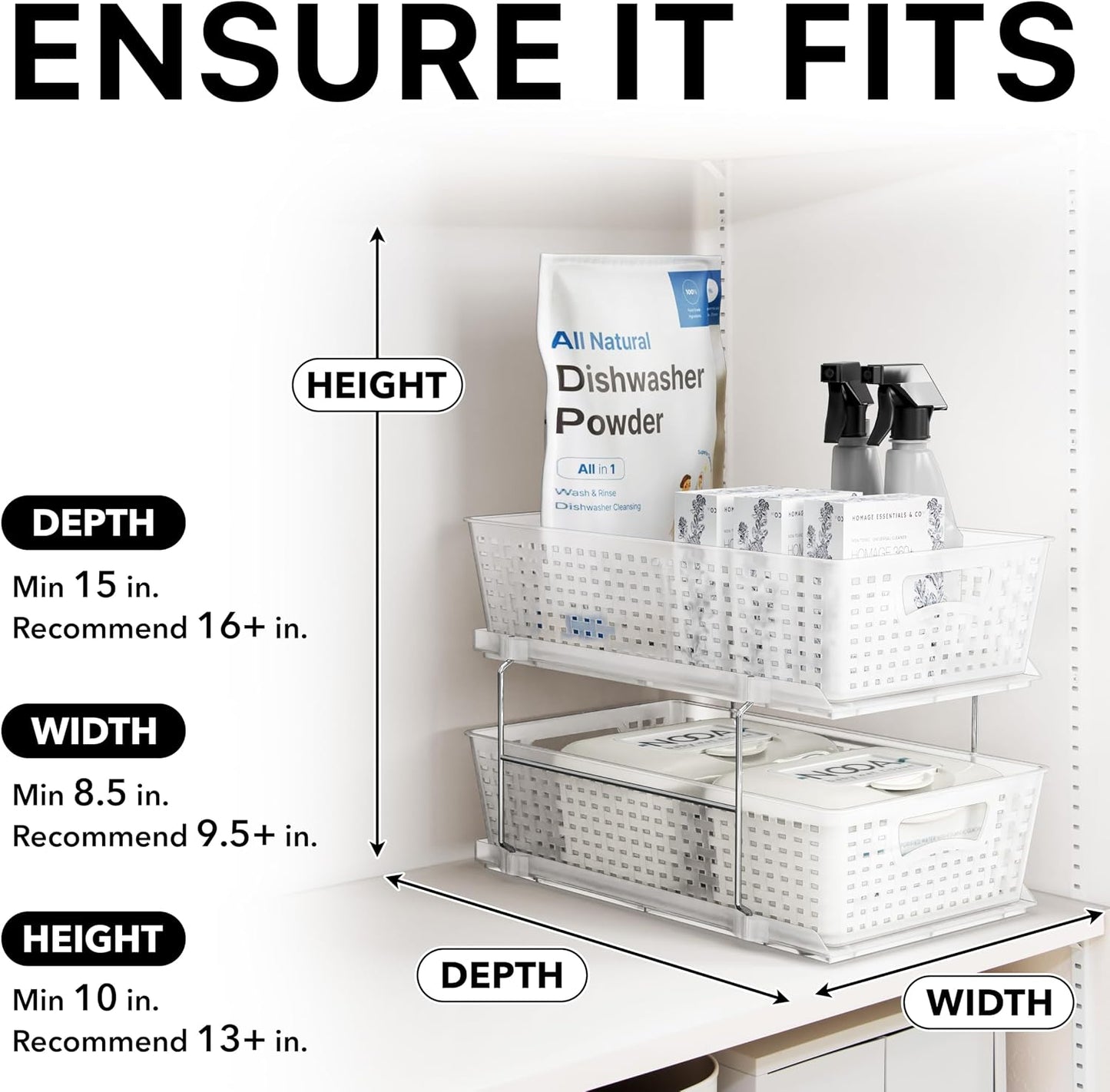 Simple Houseware 2 Tier Pull-Out Sliding Drawer Under Sink Storage, White | Great for Kitchen Bathroom Tray Shelf Organizer