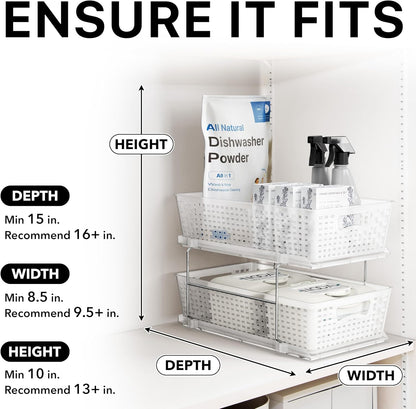 Simple Houseware 2 Tier Pull-Out Sliding Drawer Under Sink Storage, White | Great for Kitchen Bathroom Tray Shelf Organizer