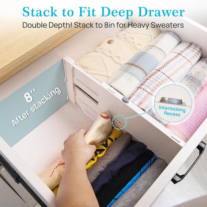 Vtopmart Drawer Dividers for Clothes 8 Pack, Adjustable 4" High Expandable from 11.3"-17" Dresser Drawer Organizer, Plastic Drawers Separators for Dresser, Baby Clothes, Kitchen and Office Storage | Adjustable Drawer Organizer, Dresser Clothes Separator,